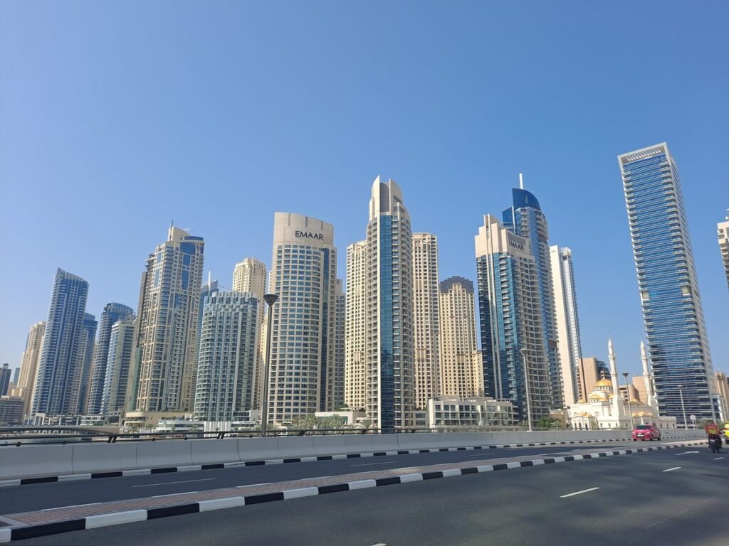 Residential towers in Dubai Marina, where tenancy contracts must be registered through Ejari with the Dubai Land Department
